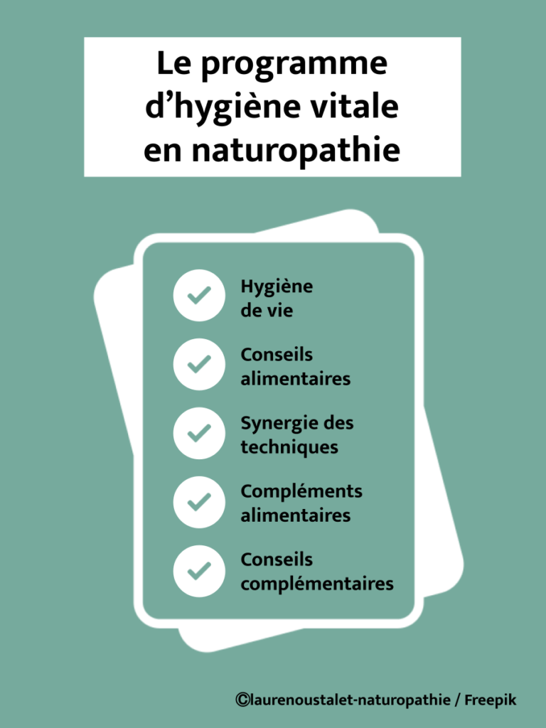 Le programme d'hygiène vitale en naturopathie : hygiène de vie, conseils d'alimentation, synergie des techniques, compléments alimentaires, conseils complémentaires